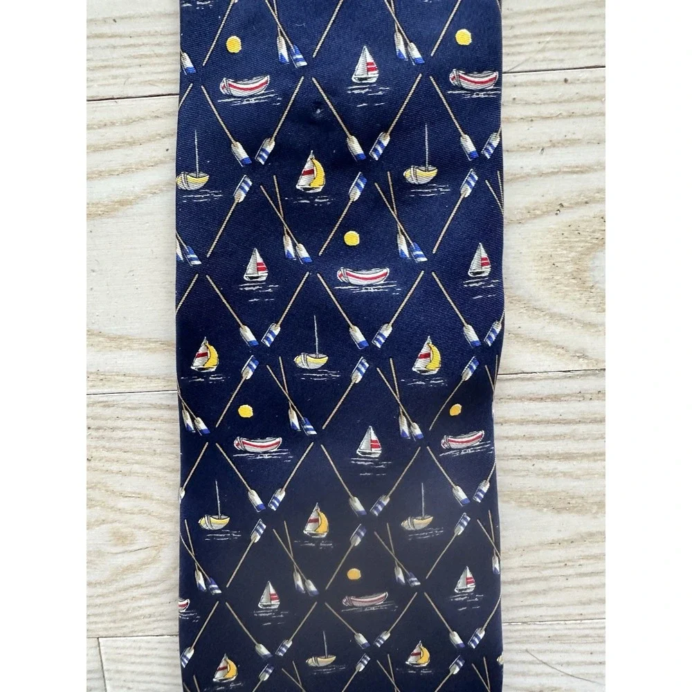 Banana Republic Tie Sailboat & Oars 100% Silk Italy Men Blue Nautical Necktie